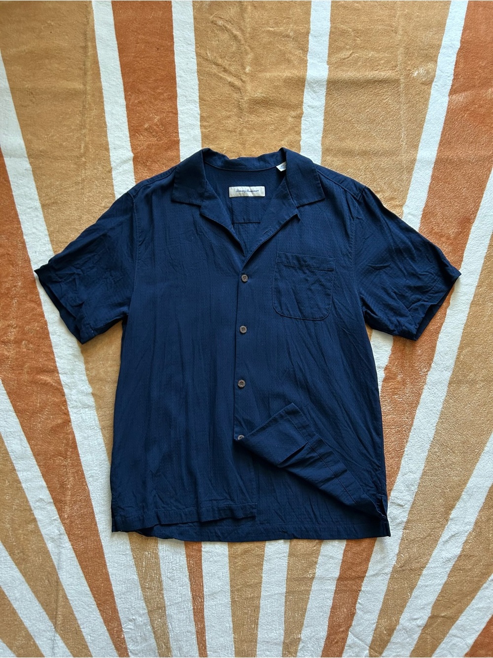 Vintage 90s silk Tommy Bahama navy blue button-up shirt